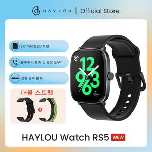 HAYLOU Watch RS5 스마트워치, AMOLED HD 디스플레이, 블루투스 통화, 스포츠 음성 보조, 혈당 및 더블 스트랩, 2.01 인치