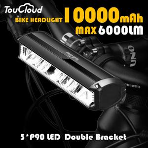 자전거 라이트 5P90 LED 전면 더블 브래킷 보조배터리, MTB 산악 자전거 램프, 자전거 헤드라이트, 사이클링 액세서리 테일, 10000mAh