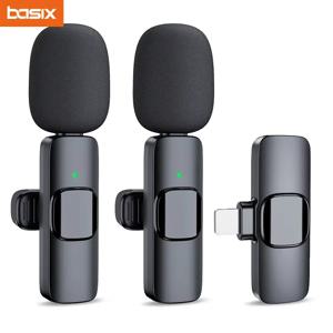 Basix 2.4G 무선 라발리에 마이크, 휴대용 오디오 비디오 녹화 미니 마이크, 아이폰 안드로이드 라이브 방송 게임용 휴대폰용