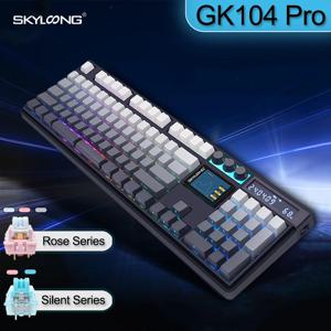 SKYLOONG GK104 Pro 풀사이즈 3모드 Bluetooth 무선 기계식 키보드 3.0 LED 화면 사용자 정의 가능한 손잡이 3개 RGB 백라이트 핫스왑 가능 PBT 젤리 키캡 반투명 OEM/CHERRY/ASA 높이 키캡 무음 촉각 스위치 USB-C 8K 낮은 폴링 속도 지연 게임용 키보드 사운드 계산기 특징