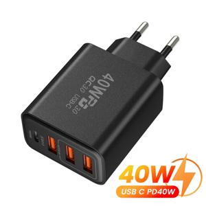 USB C타입 충전기, 고속 충전 3.0, EU 플러그, 아이폰, 삼성, 샤오미 휴대폰, PD 충전 어댑터, 40W, 4 포트