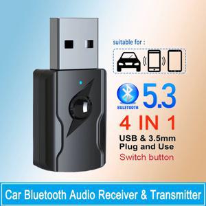 USB 및 3.5mm AUX 블루투스 5.3 동글 오디오 리시버 송신기 음악 어댑터, PC Mp3 스피커 TV 무선 이어폰 자동차 라디오용