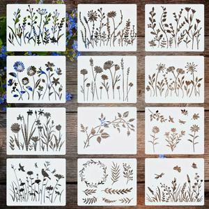 12 개/대 12*15cm 봄 꽃 식물 DIY 레이어링 스텐실 그림 스크랩북 색칠 엠보싱 앨범 장식 템플릿