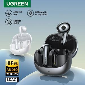 UGREEN H6 프로 무선 블루투스 이어폰, 적응형 액티브 노이즈 캔슬링 이어버드, LDAC 고해상도 오디오 헤드폰 헤드셋