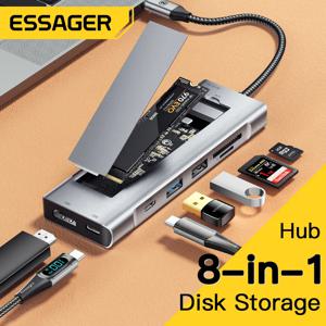 Essager 디스크 저장 기능이 있는 USB 허브, USB C타입 to HDMI 호환 노트북 독 스테이션, 맥북 프로 에어 M1 M2 용, 8 인 1