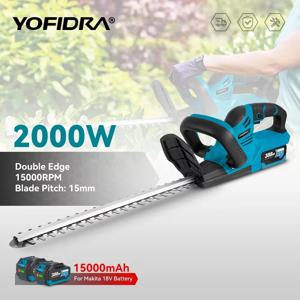 YOFIDRA 2000W 전기 헤지 트리머, 15000 RPM 잔디 예초기, 정원 조경 헤지 전정 도구, 마키타 18V 배터리용