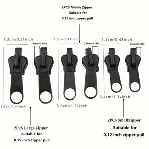 의류 지퍼 교체 및 수리용 재봉 용품, 지퍼 수리, 대형, 중형, 소형 사이즈, 6 개