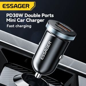 Essager 차량용 USB C 타입 고속 충전기, 아이폰, 샤오미, 삼성용, PD QC 3.0 SCP 5A 고속 충전, 30W