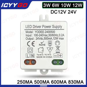 3W 6W 10W 12W DC12V 24V 조명 변압기 250MA 500MA 830MA 600MA 드라이버 LED 조명 스트립에 적합 3528 5050 전원 공급 장치