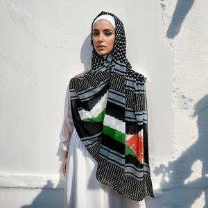 Kuffiyeh Shawl 시폰 스카프, 기하학적 여성 이슬람 무슬림 스카프, Echarpe 중동 아랍 히잡, 인기 디자인