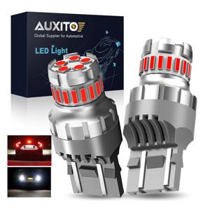 AUXITO 7443 LED 캔버스 브레이크 라이트, 오류 없음 스트로브 플래시, 레드 화이트 DRL 테일 리버싱 라이트, 7440 LED 전구, T20 W21/5W W21W, 2 개