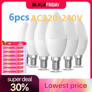 실내 따뜻한 흰색 차가운 흰색 촛불 램프, E14 LED 촛불 전구, AC220-240V LED 조명, 5W, 6500K, 3000K, C37, 홈 데코, 6 팩