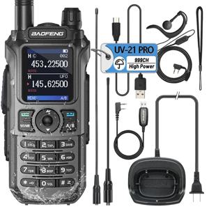 Baofeng UV-21 프로 무선 복사 주파수 999ch 트라이 밴드 방수 워키토키, C 타입, 16 km 장거리 UV-5R 17 위험 라디오