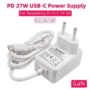 라즈베리 파이 5/4B RPI 5 용 전원 공급 장치, USB C 타입 GaN 충전기, EU 미국 영국 플러그, 전원 어댑터, PD 27W, 5.1V 5A