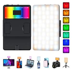 RGB LED 카메라 라이트 풀 컬러 출력 비디오 램프 키트, 0-100% 밝기 조절 가능, 2500K-9000K-Bi-color 패널 라이트, 전화 클립 포함