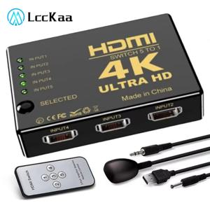 HDMI 스위치 HD 4K 비디오 스위처, IR 리모컨 포함, Xbox PS4 DVD HDTV PC 노트북 TV용, 5 입력 1 출력, 5x1