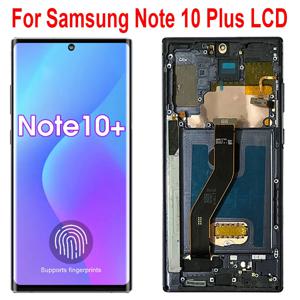 LCD 디스플레이 터치 스크린, 프레임 지지대 S 펜 지문, Amoled Note 10 Plus, 삼성 Galaxy Note10 + N975F