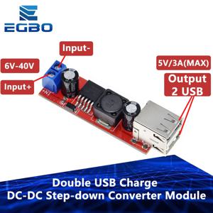 EGBO DC 더블 USB 충전 DC-DC 스텝 다운 컨버터 모듈, 차량 충전기 LM2596 듀얼 USB, 6V-40V ~ 5V 3A, 1 개