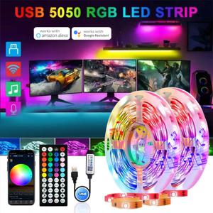 와이파이 LED 스트립 조명 앱 제어, USB 5050 RGB LED 조명, 유연한 리본 램프 테이프, 알렉사, 방 장식, TV 백라이트 다이오드