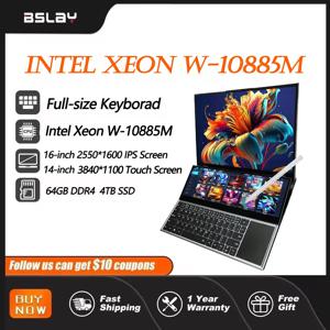 인텔 제온 W-10885M 16.1 + 14.1 인치 듀얼 스크린 노트북, 64GB RAM, 4TB SSD, DDR4 윈도우 11, 5.3GHz HD 카메라, 휴대용 사무실 컴퓨터