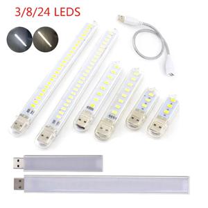 휴대용 미니 LED 조명, USB DC 5V, 따뜻한 흰색 램프, 책 독서 손전등, 야간 조명, 컴퓨터 조명, 3, 8, 10, 20/24, 1PC