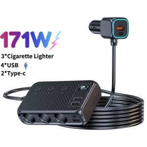 차량용 충전기 어댑터 담배 라이터 분배기, PD30W/QC 3.0 독립 스위치, 12V/24V DC 담배 콘센트, 9 in 1, 171W