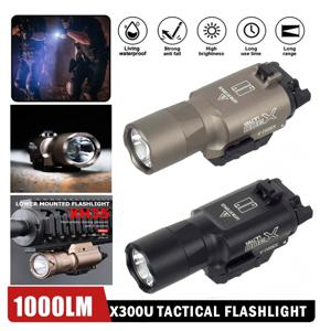 전술 손전등 백색 LED 무기 스카우트 라이트, 에어소프트 램프, 사냥 액세서리, 20mm 레일에 적합, X300U, 1000 루멘