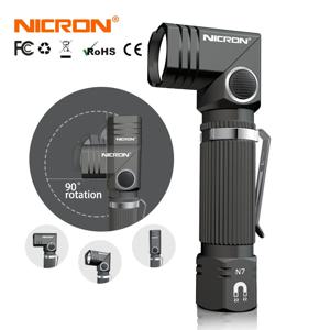 NICRON Led 손전등 야외 N7, Handfree, 듀얼 연료, 90 도 트위스트, 로터리 클립, 600lm, 방수 자석, 미니 조명, 토치