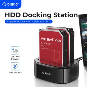 ORICO-듀얼 베이 하드 드라이브 도킹 스테이션, 2.5/3.5 인치 HDD SSD SATA to USB 3.0 HDD 도킹 스테이션, 12V3A 전원 어댑터 포함