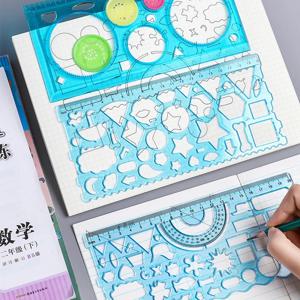 멀티 모양의 플라스틱 눈금자 그림 그리기 템플릿 타원형 기하학적 템플릿 곡선 패턴 눈금자 편지지 사무용품