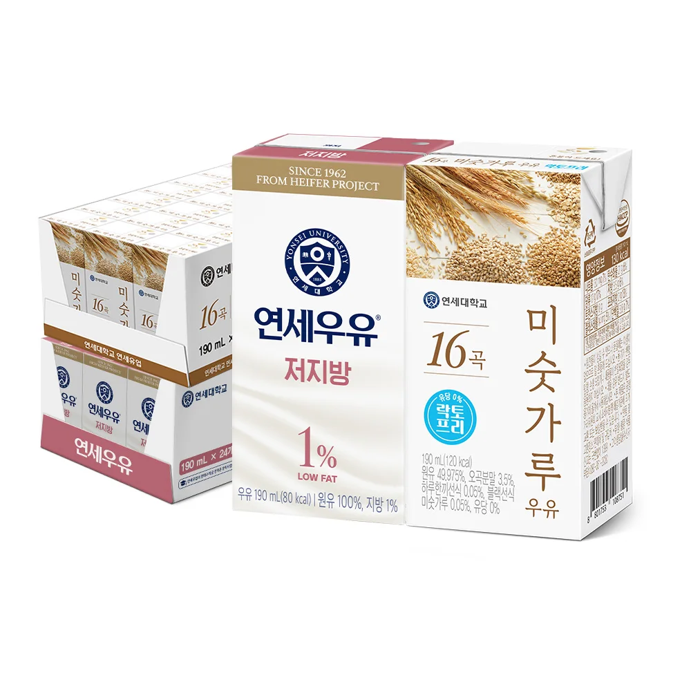 연세우유 저지방 멸균우유 190ml 24팩+고칼슘 두유 200ml 24팩