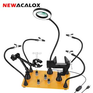 NEWACALOX 마그네틱 플렉시블 암 납땜 서드 핸드 PCB 거치대, 360 ° 회전 핫 에어 건 스탠드, 용접 작업대