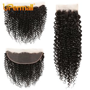 Upermall Kinky Curly 4x4 레이스 클로저 Pre Plucked Swiss HD 투명 13x4 정면 프리 파트 내추럴 블랙 100% 레미 휴먼 헤어