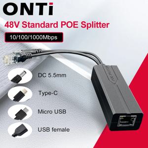 ONTi 100M/1000M 표준 POE 분배기 48V ~ 5V 12V 1.2A 2.2A IP 카메라/라우터/Wrieless AP용 마이크로 USB Tpye-C