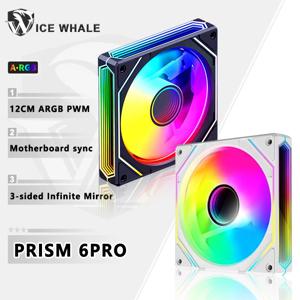 ICE 고래 프리즘 6PRO ARGB PC 케이스 선풍기, 마더보드 조명 싱크, PWM 사일런트 냉각 선풍기, 12cm, 3 면 인피니트 미러, 5V, 3 핀, 4 핀