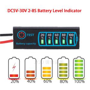 DC5V-30V 배터리 잔량 표시기, 삼원 리튬 배터리, 다리미 인산염 납산 배터리 용량 표시 테스터, 2-8S