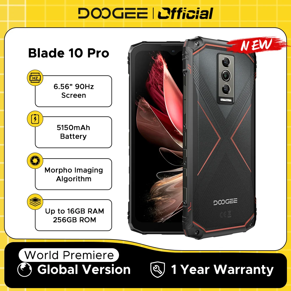 DOOGEE Blade10 Pro 견고한 휴대폰, 6.56 인치 90Hz IPS 화면, 6GB + 256GB 옥타 코어, 50MP AI 메인 카메라, 5150mAh 안드로이드 14, 월드 프리미어