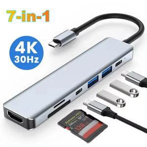 7-in-1 USB C 도킹 스테이션, 4K HDMI 호환 어댑터, USB 3.0 허브 C 타입 to HDMI PD 87W, 노트북 맥북 프로용 USB C 스플리터