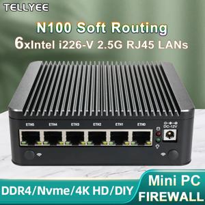 Intel N100 6Lans i226-V 2.5G 방화벽 소프트 라우터 솔리드 DDR4 NVMe 1*COM HD DP USB/Type-C pfSense OPNsense ESXi 팬리스 미니 PC 컴퓨터