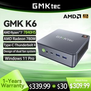 GMKtec 듀얼 선풍기 시스템 설계 미니 PC, GMK K6 AMD Ryzen7 R7 7840HS NUCBOX, 윈도우 11 프로 AMD 라데온™780M 타입 C 썬더볼트 4.0