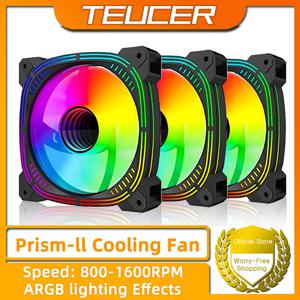 TEUCER 프리즘-2 ARGB 케이스 선풍기, 120mm PWM 800-1600RPM 5V 3 핀 RGB 게이밍 PC 냉각 선풍기, 1 개, 3 개