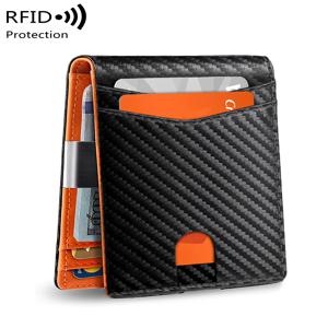Rfid Microfier 가죽 남성용 지갑 돈 가방 탄소 섬유 남성용 지갑 머니 클립 남성용 신용 카드 소지자 지갑 Bifold Wallet