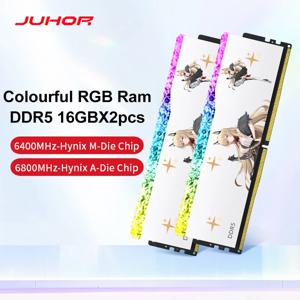 JUHOR 메모리 램 RGB DDR5, UDIMM 데스크탑 UDIMMRAM, PC 컴퓨터 메모리, 하이닉스 칩, 16GB, 6400MHz, 6800MHz, 16GB x 2 개