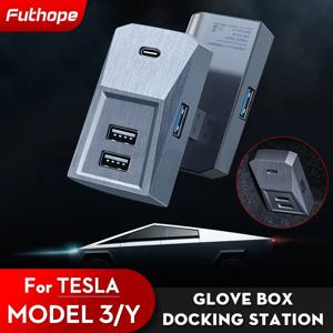 Tesla Model Y 2024-2020 용 글러브 박스 허브 액세서리 글러브 박스 주최자 USB 확장 분배기 도킹 데이터 스테이션 왼쪽 드라이브