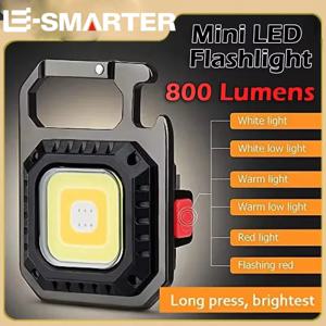 미니 LED 손전등 마그네틱 COB 야외 캠핑 포켓 작업등, 800 루멘, USB 충전식, 7 가지 모드 스포트라이트