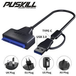 USB 3.0 SATA C 타입 어댑터, SATA 케이블, 2.5 인치, 3.5 인치 SSD HDD SATA III 하드 드라이브 디스크, 12V, 2A 전원 어댑터