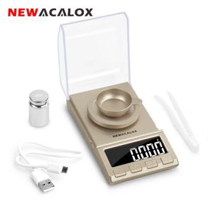 NEWACALOX 정밀 디지털 쥬얼리 저울 LCD 미니 실험실 저울, USB 구동 전자 저울, 0.001g, 50g, 100g, 200g, 0.001g