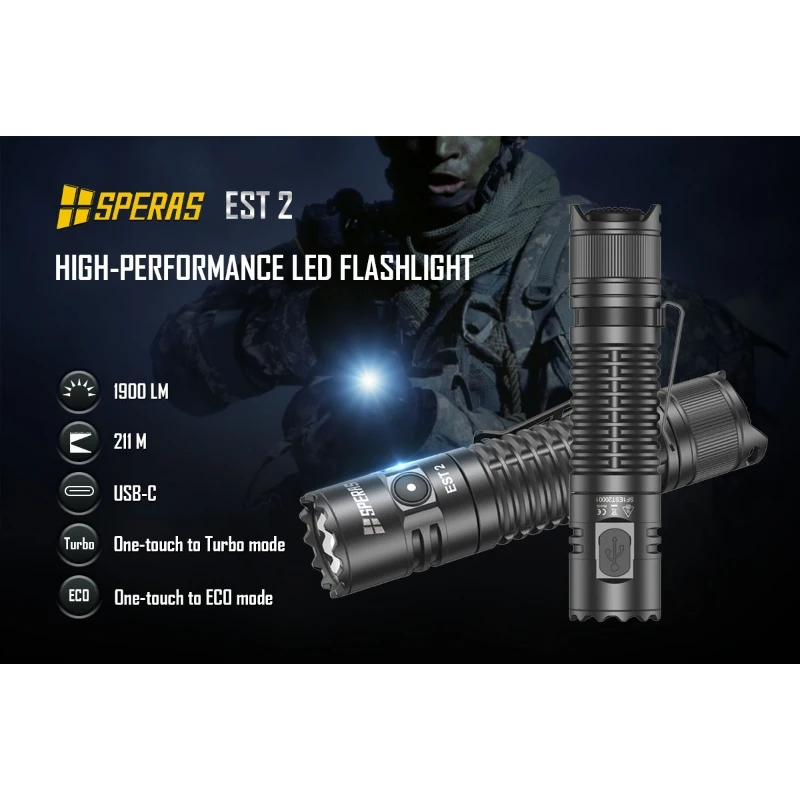 SPERAS EST2 SST-40 LED 1900Lm Type-C 충전식 손전등 Protable 강력한 18650 토치 EDC 플래시 라이트 IPX68 캠핑용