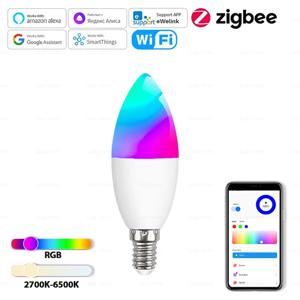 Zigbee 스마트 전구 와이파이 E14 밝기 조절 캔들 램프, RGB, CW, WW, EWelink 앱, 음성 제어, 알렉사, 구글 홈 앨리스로 작동