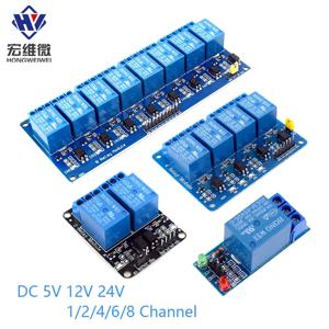 아두이노 라즈베리용 릴레이 모듈 보드 실드, 옵토커플러, 하이 및 로우 레벨 트리거, DC 5V, 12V, 24V, 1, 2, 4, 6, 8 채널